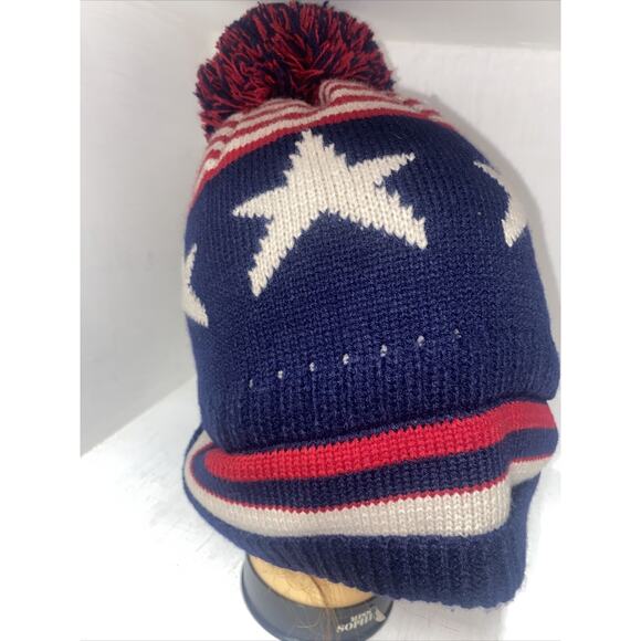 Pugs Flag Patriotic Cuffed Knit Beanie With Pom Hat Size One Size - Picture 5 of 7